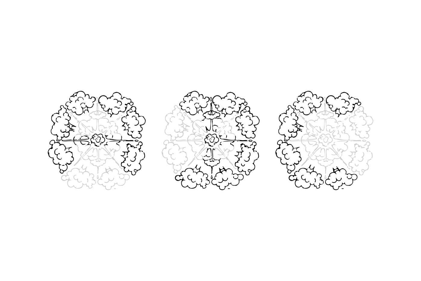 Exploded typeface, sketch of the letter e